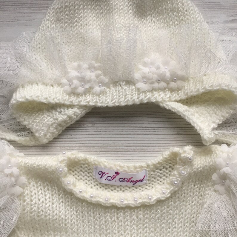 Robe de baptĂȘme bebe| Barbotteuse tricottĂ©e main