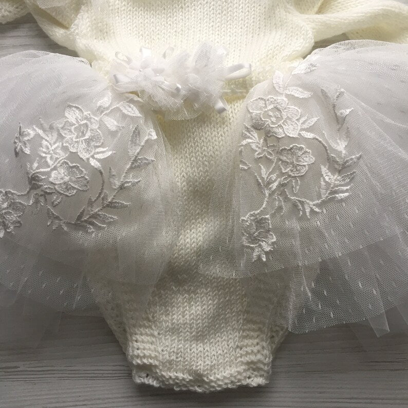 Robe de baptĂȘme bebe| Barbotteuse tricottĂ©e main