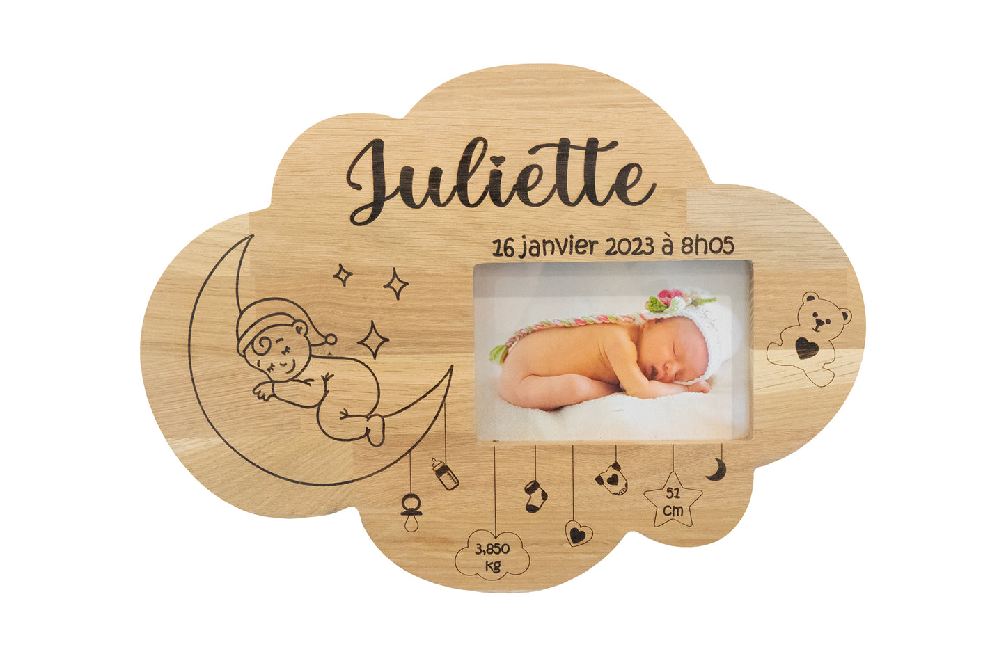 Cadre photo de naissance Nuage| Décoration La Caz'à Bois fait main