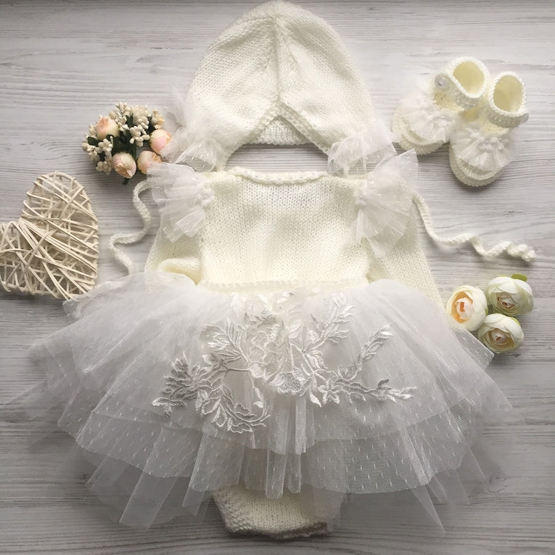 Robe de baptĂȘme bebe| Barbotteuse tricottĂ©e main