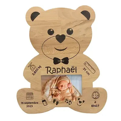 Cadre photo de naissance Ourson| décoration La Caz'à Bois fait main