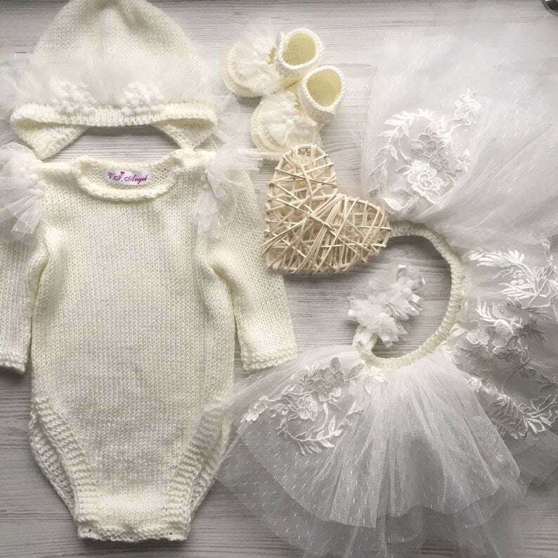 Robe de baptĂȘme bebe| Barbotteuse tricottĂ©e main