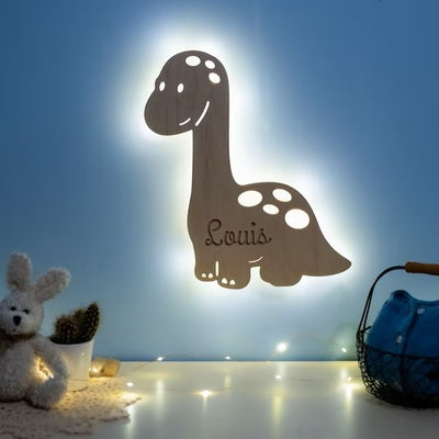 VEILLEUSE BEBE PERSONNALISABLE| VEILLEUSE ARTISANALE EN BOIS "DINO"